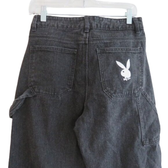 PLAYBOY Denim - PLAYBOY Y2K Black Wide Leg High Rise Baggy Carpenter Jeans - Size 3 / 28 Waist